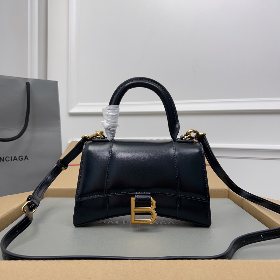 BALENCIAGA Shiny Box Calfskin Hourglass Top Handle Bag XS