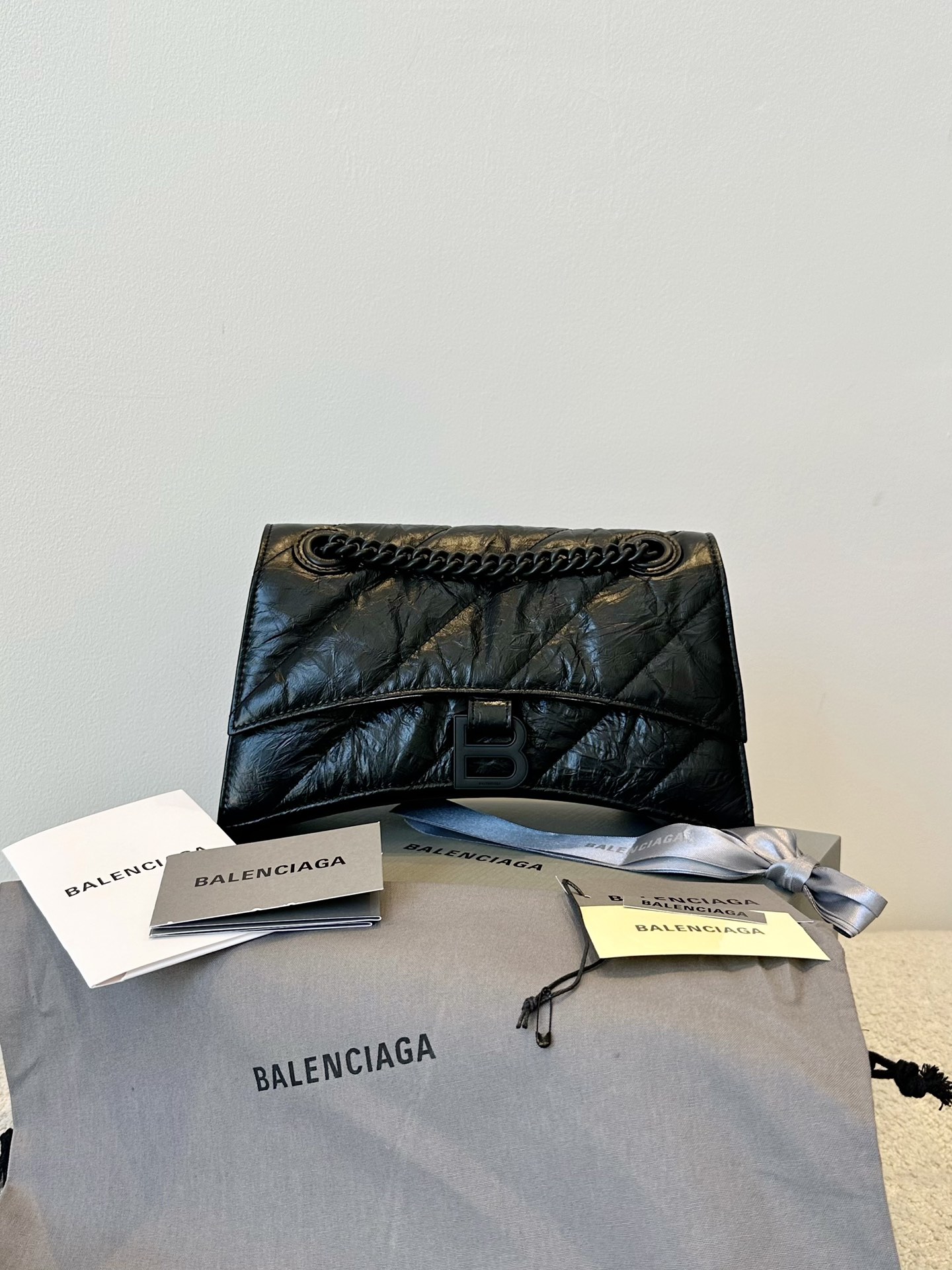 Balenciaga Crush Small Quilted Leather Shoulder bag – Black – One Size Balenciaga