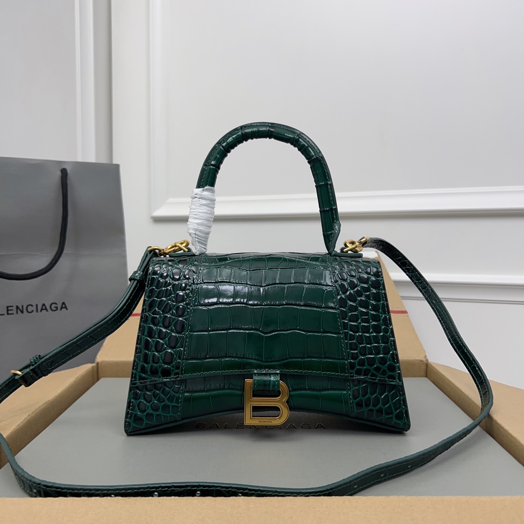 Balenciaga Green Croc Embossed Leather Small Hourglass Top Handle Bag Balenciaga | TLC