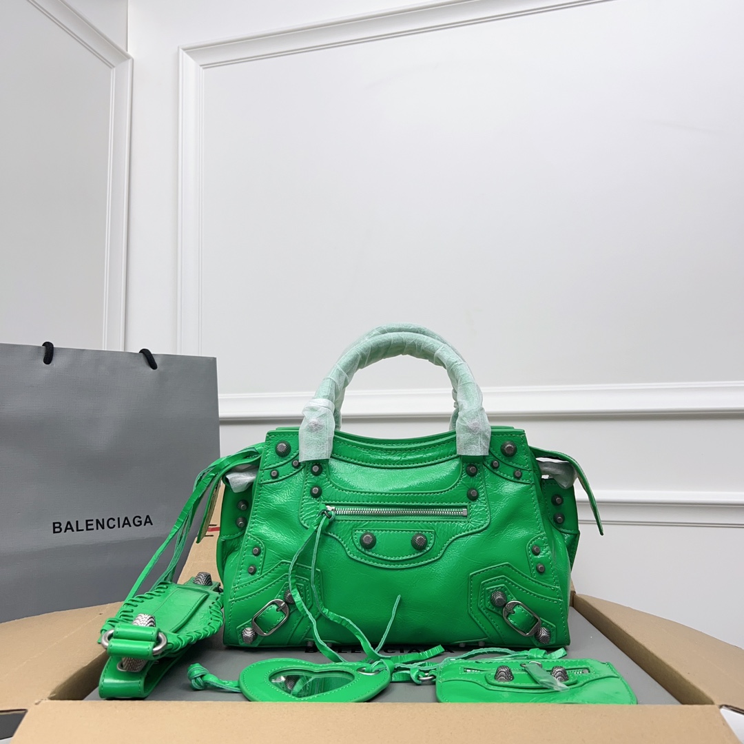 Balenciaga Leather Classic City – Green Handle Bags, Handbag