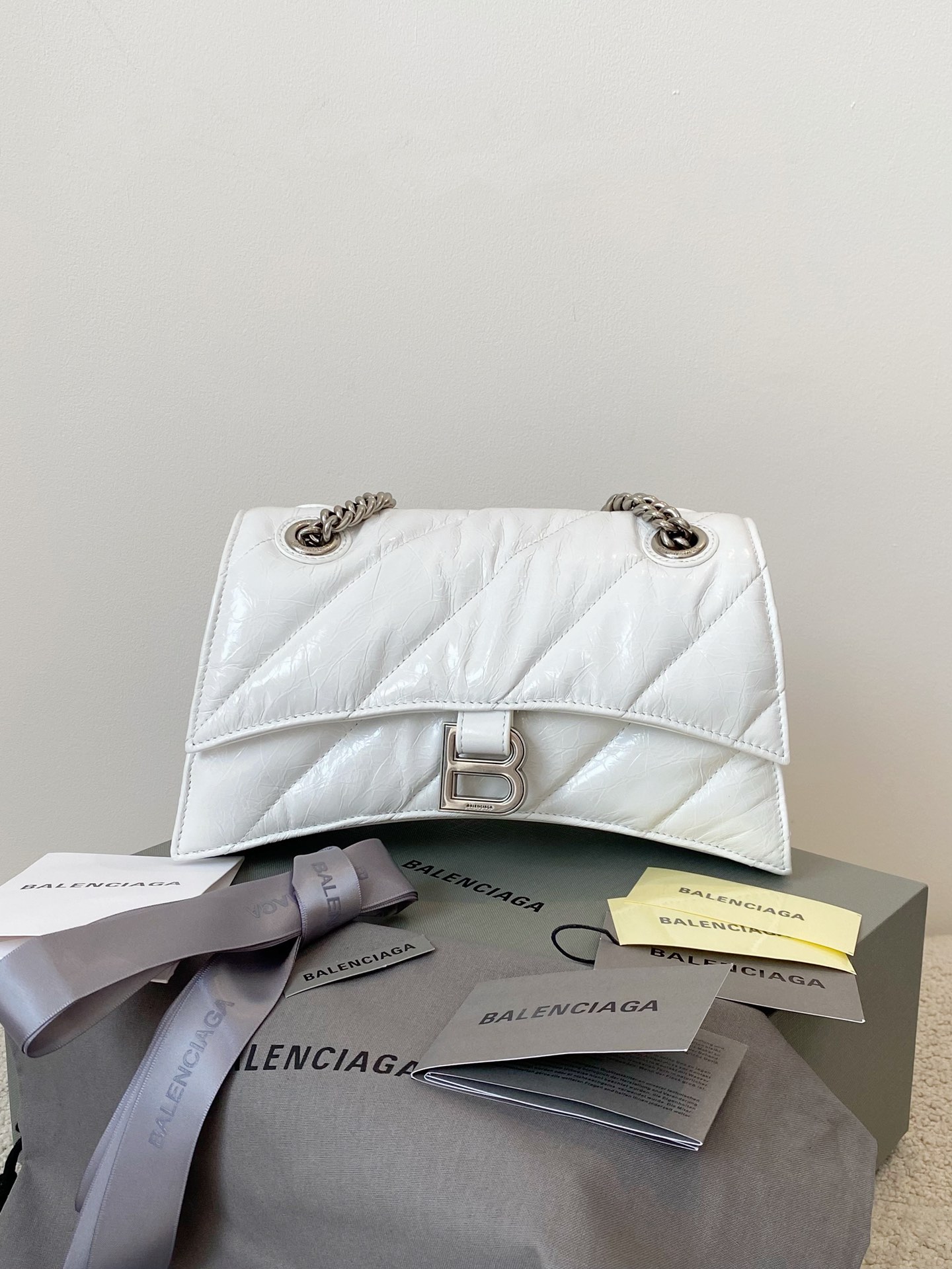 Balenciaga Crush Small Chain Bag – White Shoulder Bags, Handbags – BAL253092