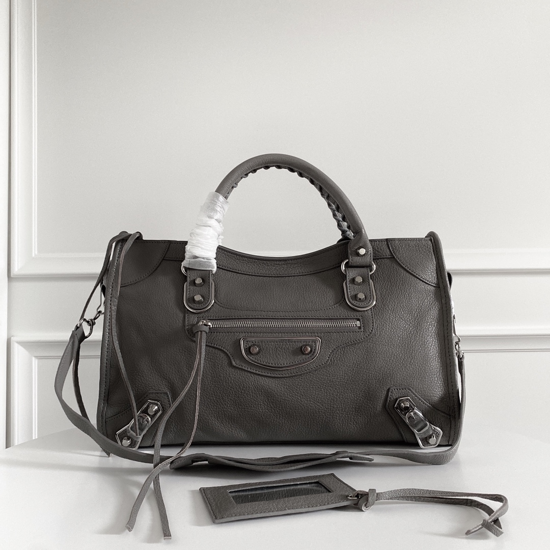 City leather handbag Balenciaga Grey in Leather –