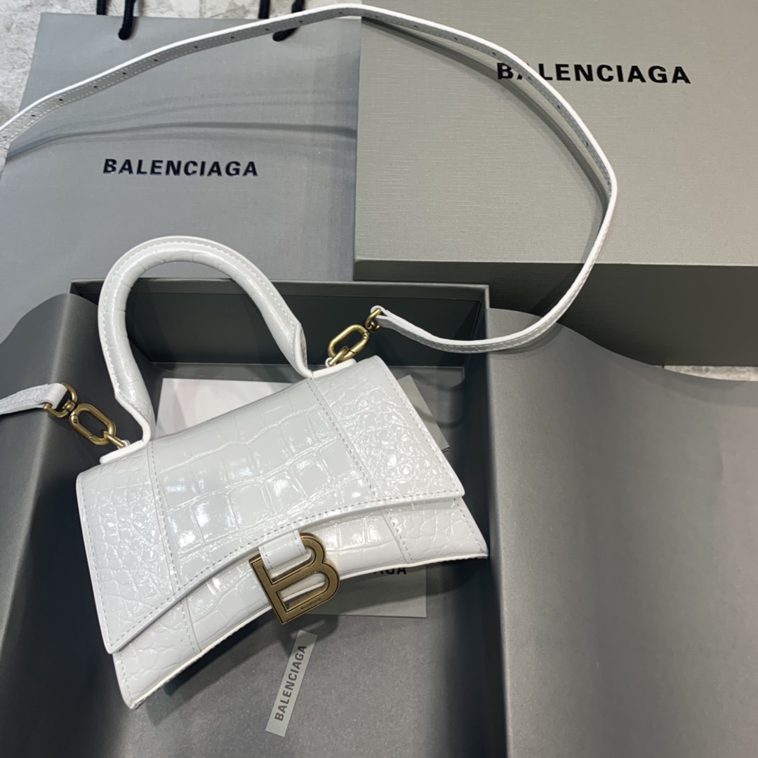 BALENCIAGA Shiny Calfskin Crocodile Embossed Hourglass