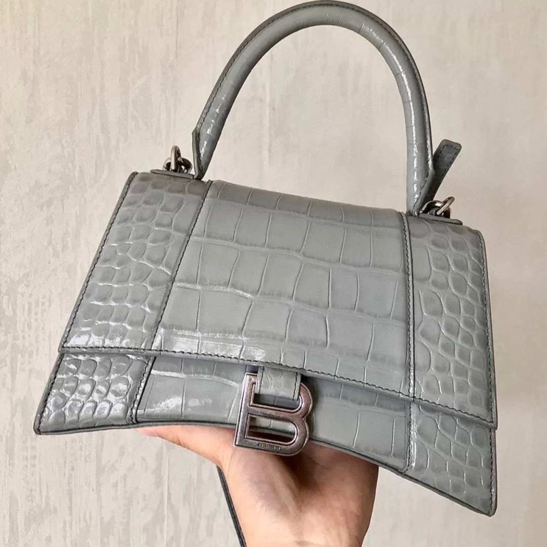 BALENCIAGA Shiny Calfskin Crocodile Embossed Small