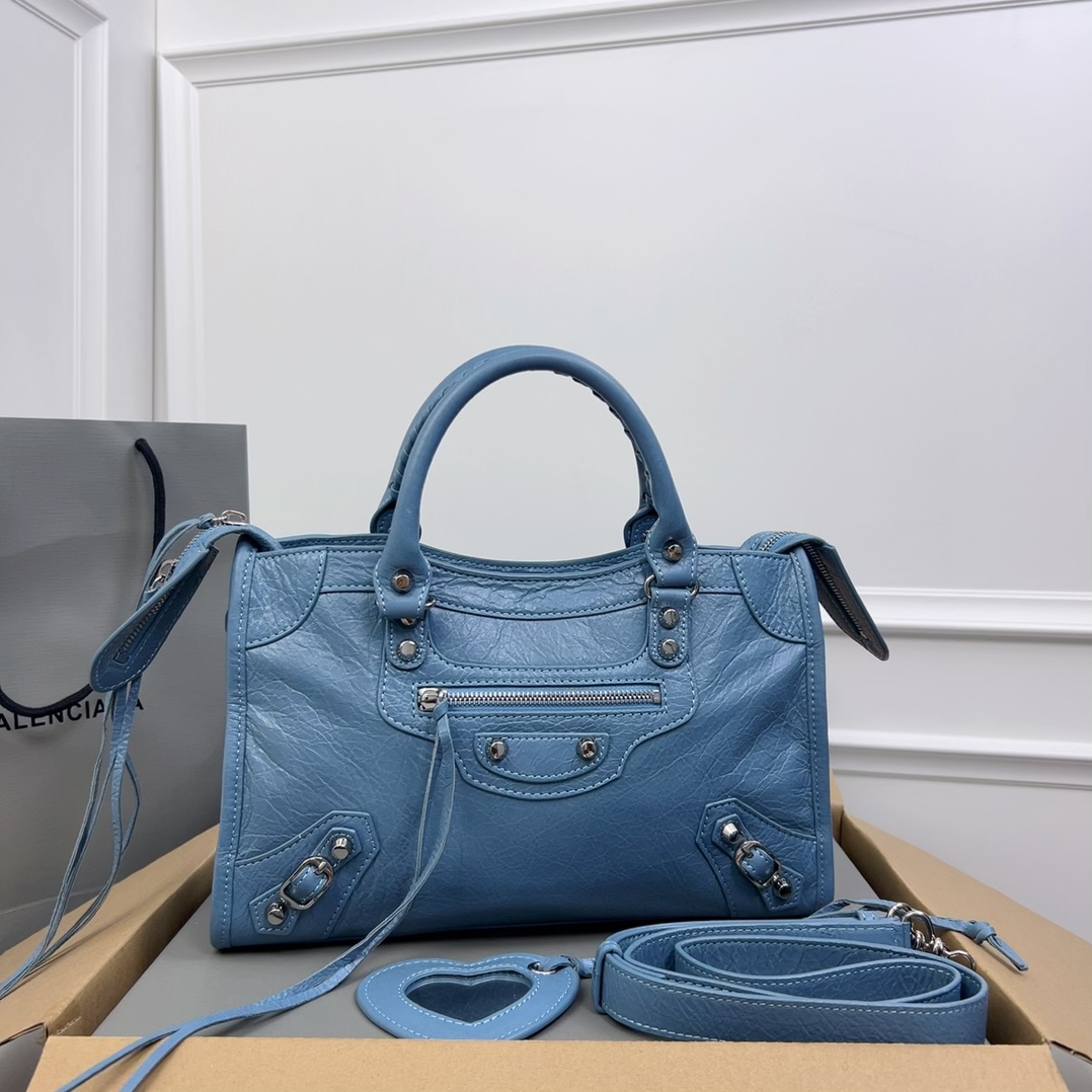 BALENCIAGA Agneau Giant 12 Silver Hardware City Bleu Indigo