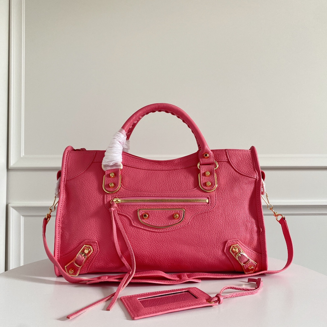 Balenciaga Motocross Metallic Edge City Bag – Red Handle