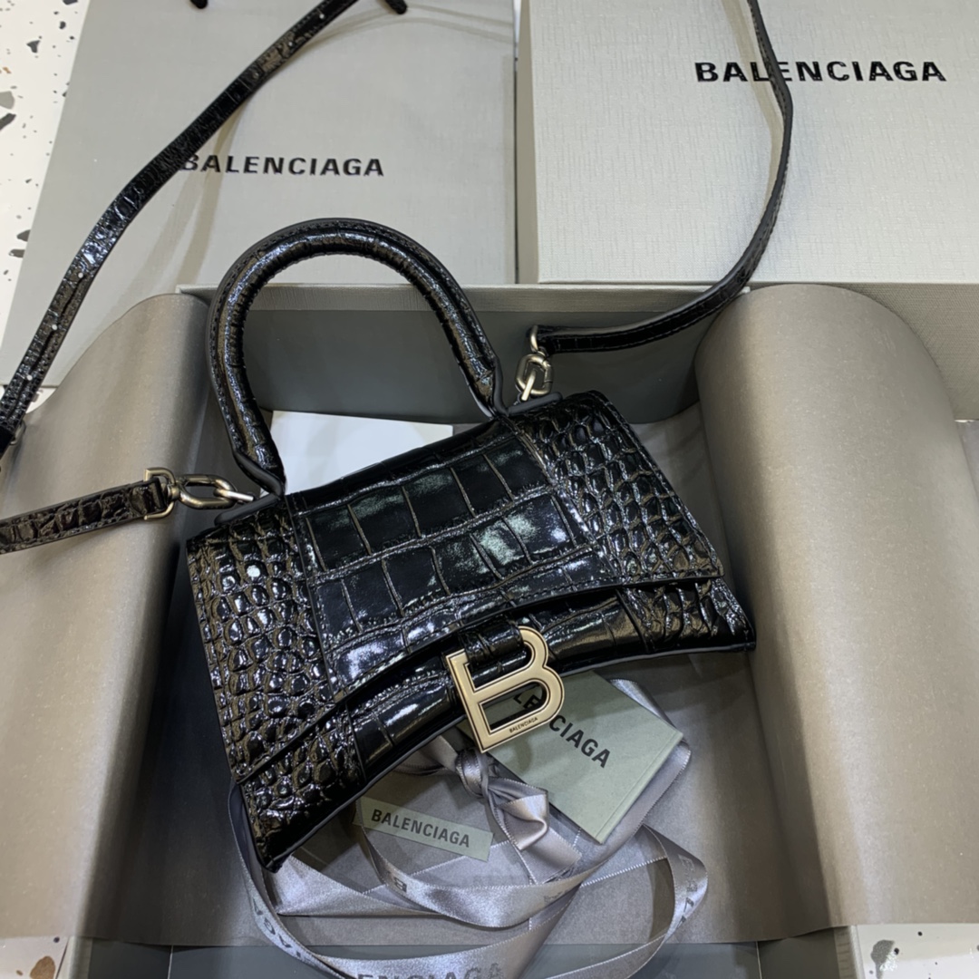 BAG Balenciaga Hourglass Crocodile Embossed In Black