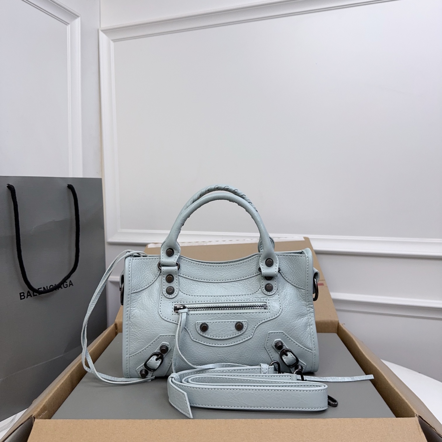 Balenciaga City Classic Studs Bag Leather Mini Blue 1918942