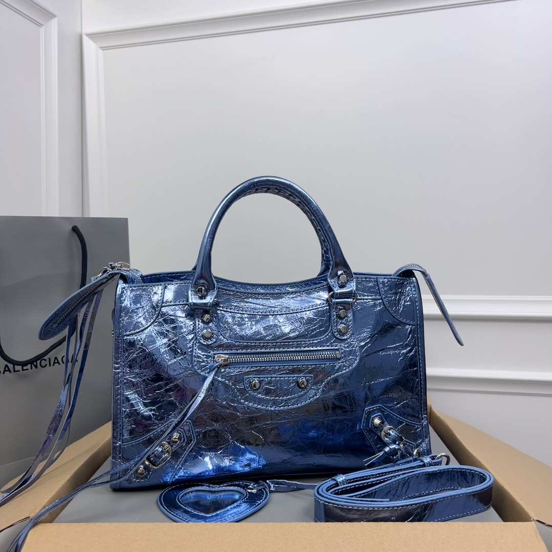 Balenciaga City Bag Navy Blue Leather Used, Minimal Wear,