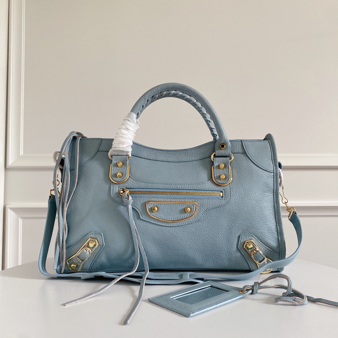 BALENCIAGA Chevre Gold Metallic Edge Hardware City Bleu Acier 1298284 |