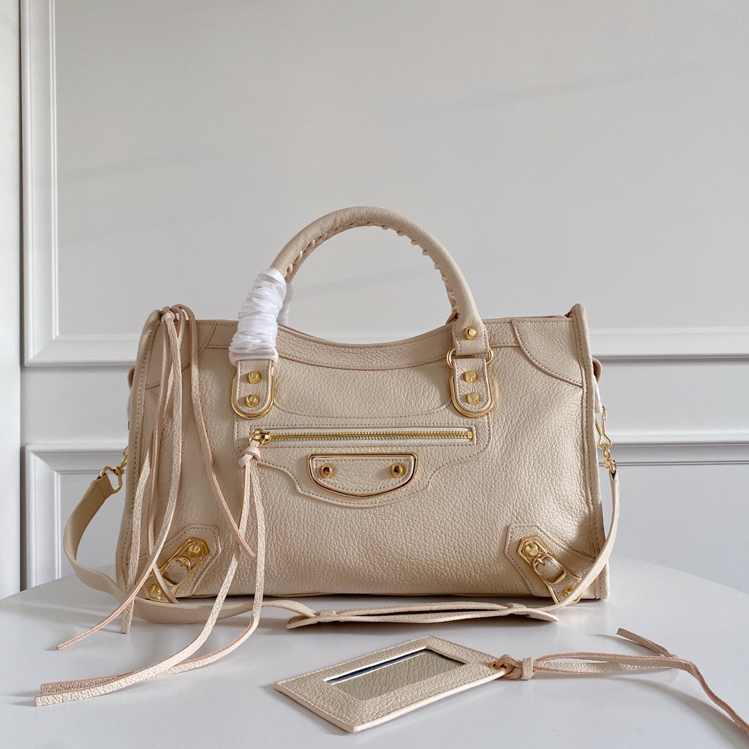 Balenciaga Beige Leather Small Metallic Edge Classic City Tote