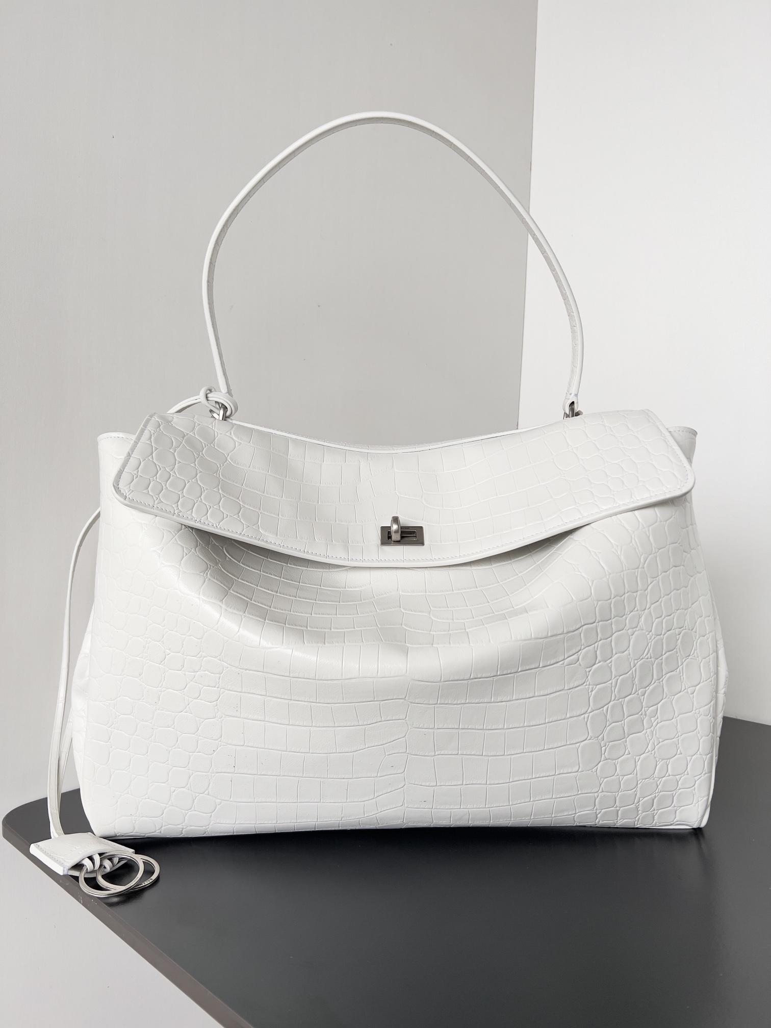 Balenciaga Rodeo Large Handbag Crocodile Embossed