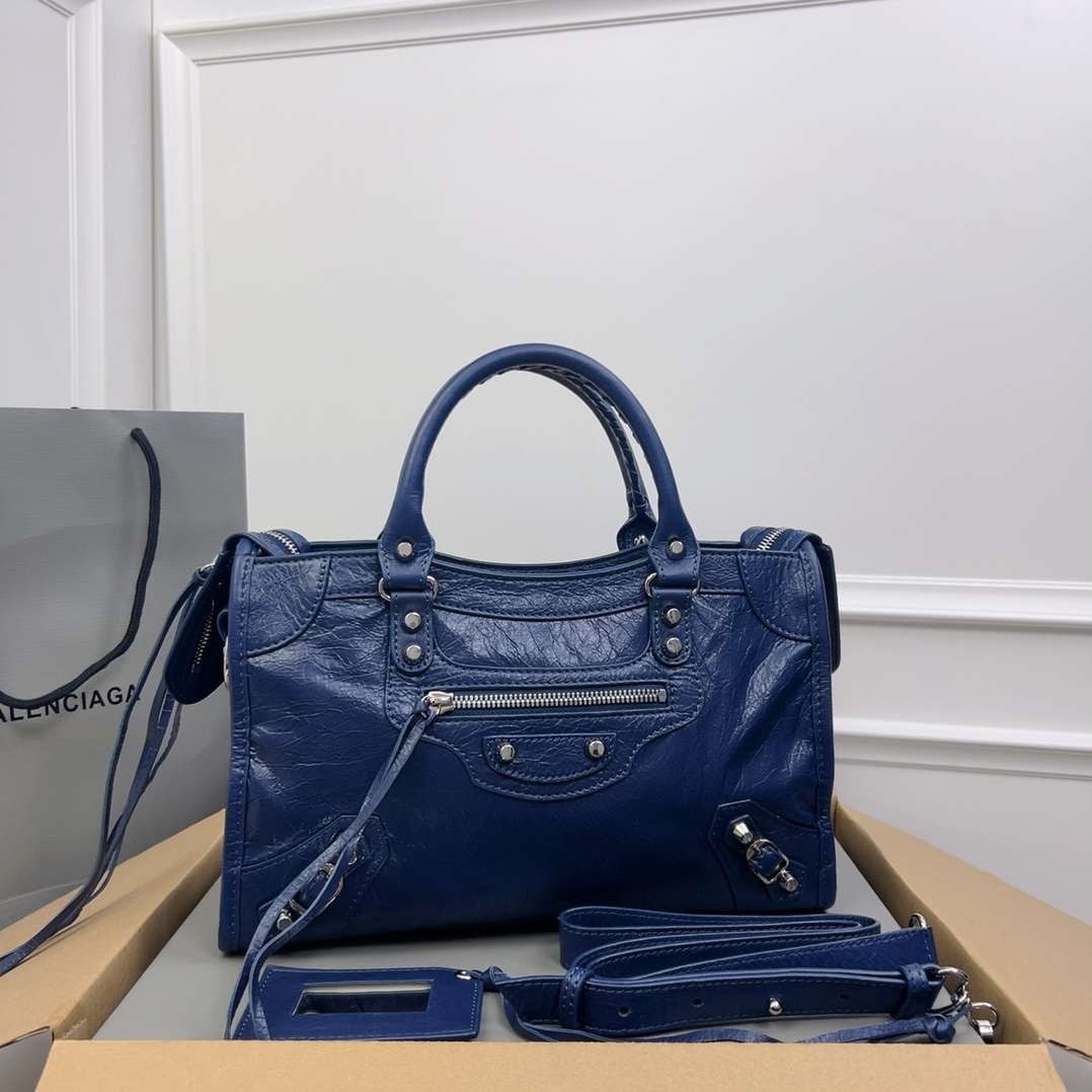 BALENCIAGA Agneau Giant 12 Silver Hardware S City Bleu Roi