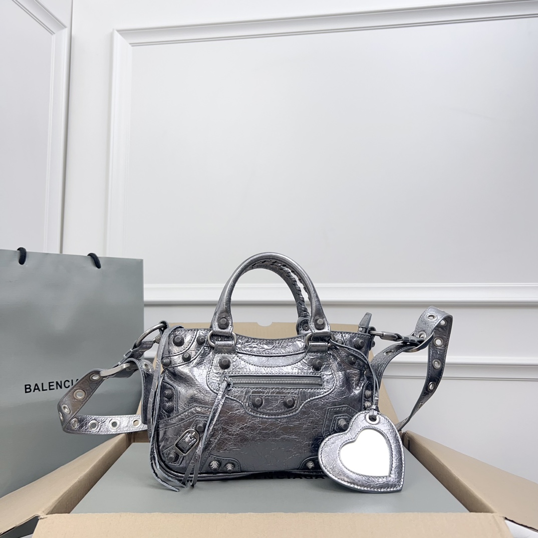 Balenciaga Le City Medium Silver Leather Shoulder Bag