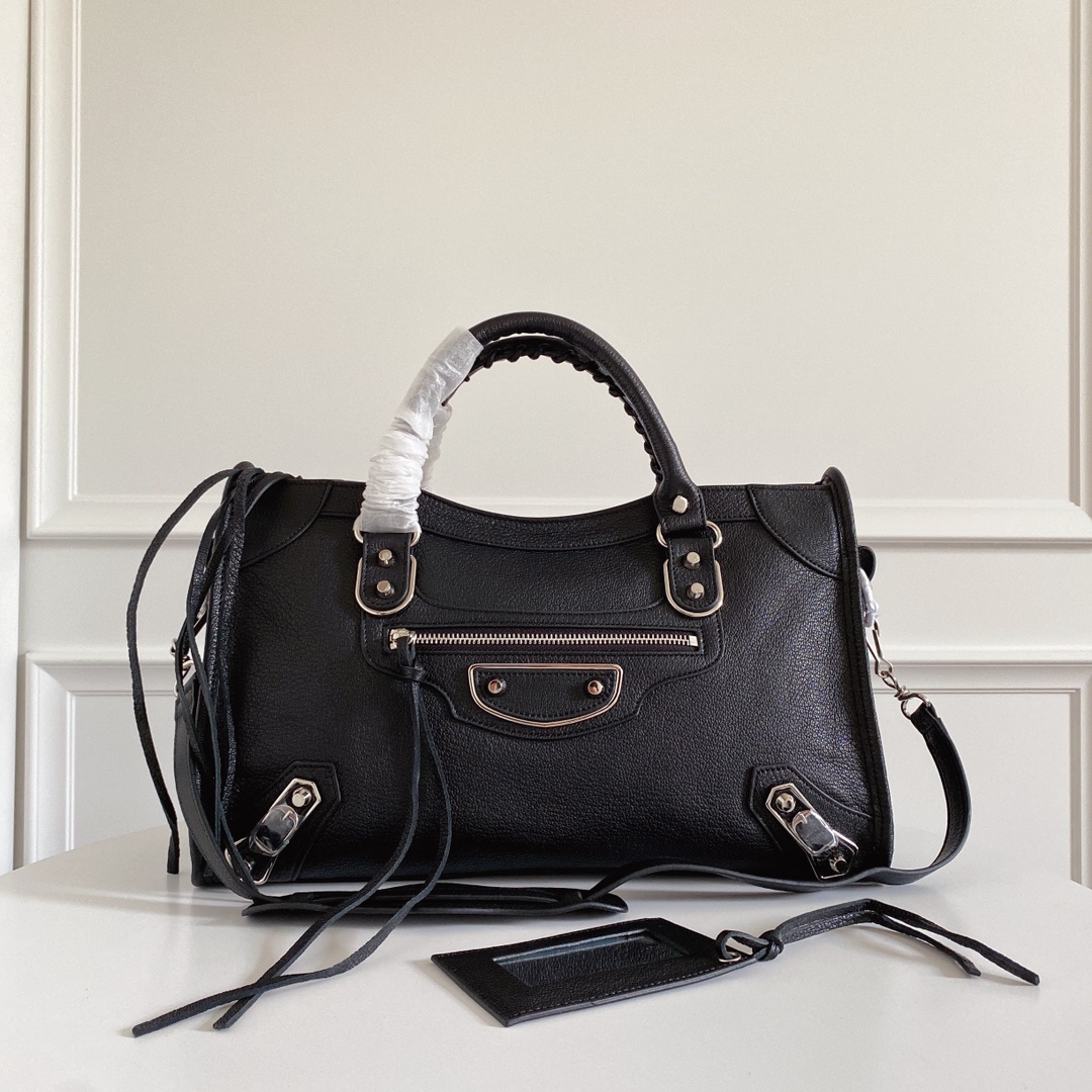 Balenciaga Classic City Top Handle Bag Nano Black in Lambskin with Silver-tone – US