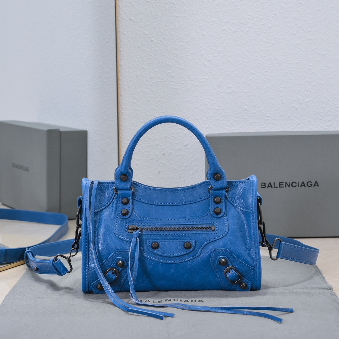 Balenciaga Motocross Classic Mini City Bag – Blue Handle