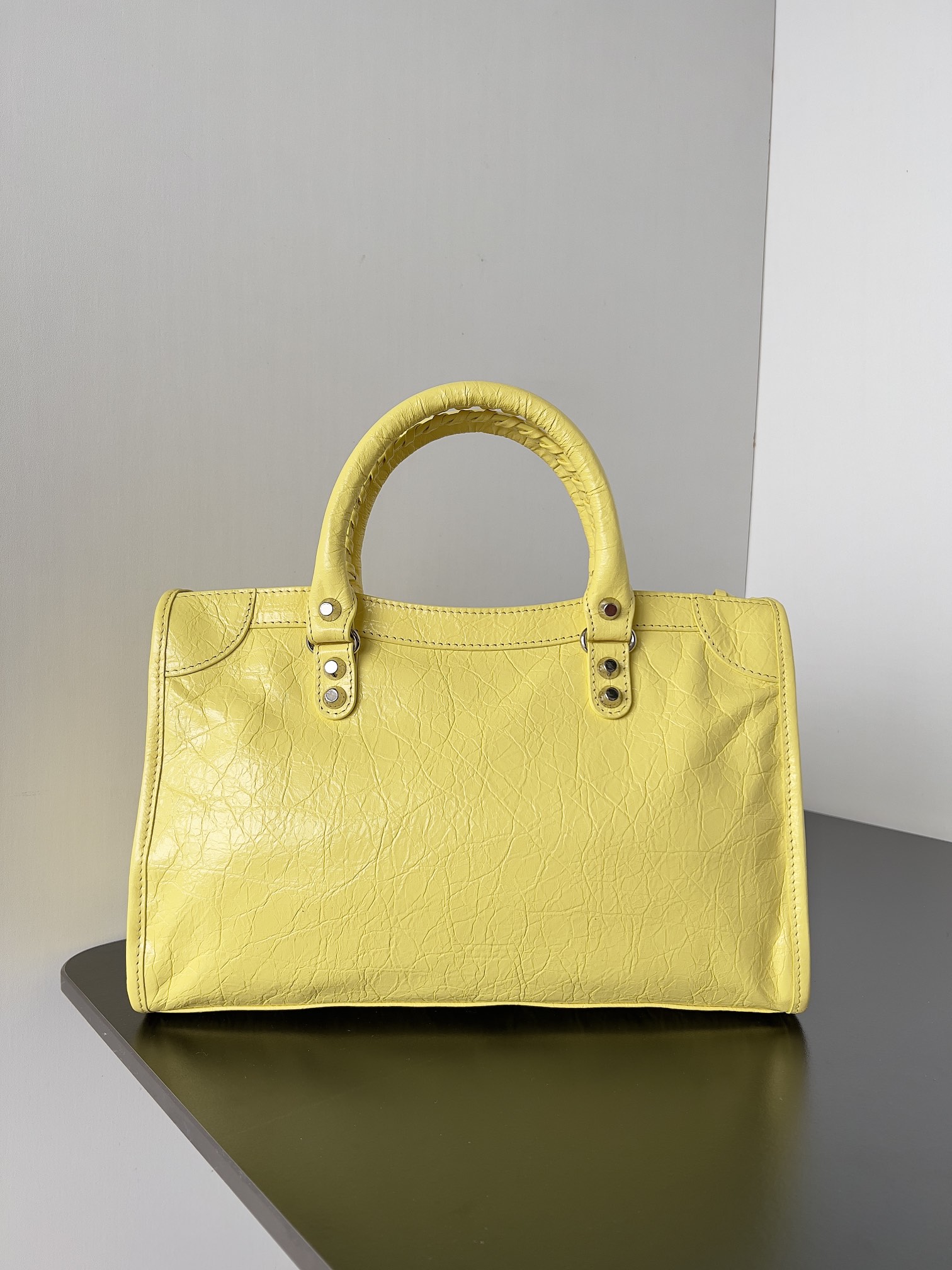 Balenciaga Curry Lambskin Leather Motorcycle City Bag