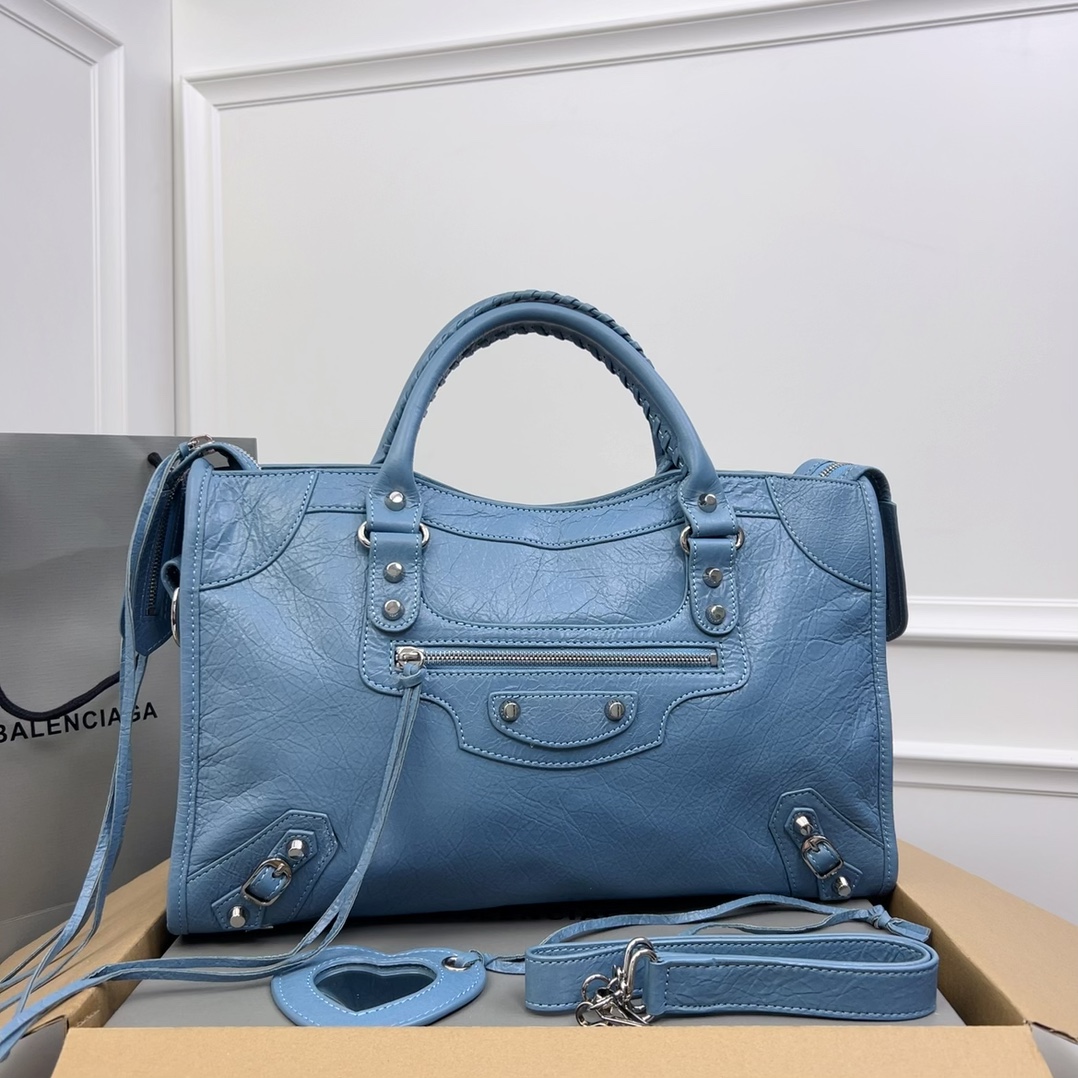 BALENCIAGA Agneau Giant 12 Silver Hardware City Bleu Indigo 716727