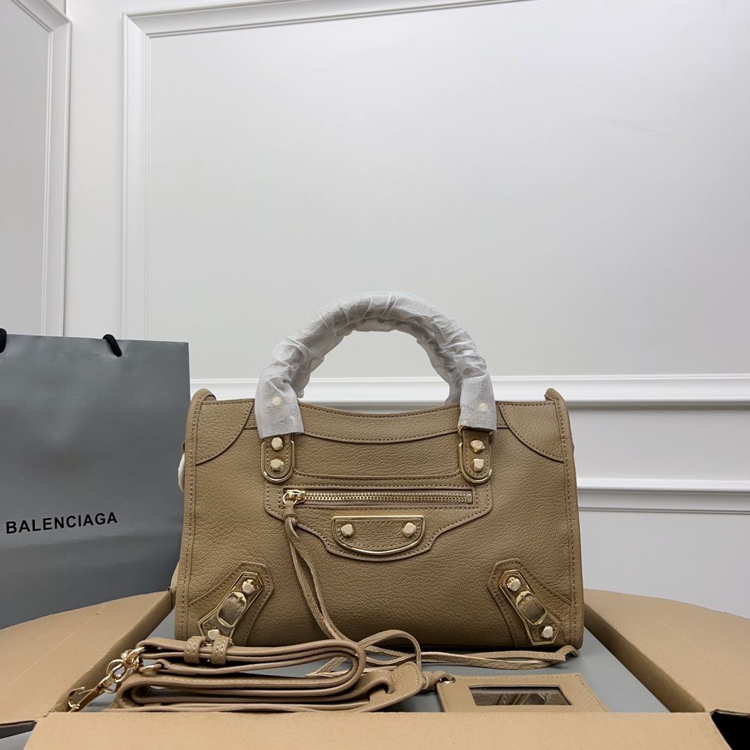 BALENCIAGA Chevre Gold Metallic Edge Hardware S City BROWN