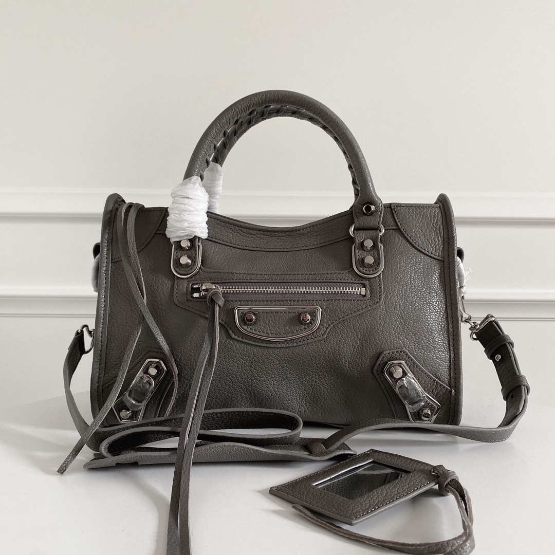 BALENCIAGA Chevre Silver Metallic Edge Hardware Mini GRAY\