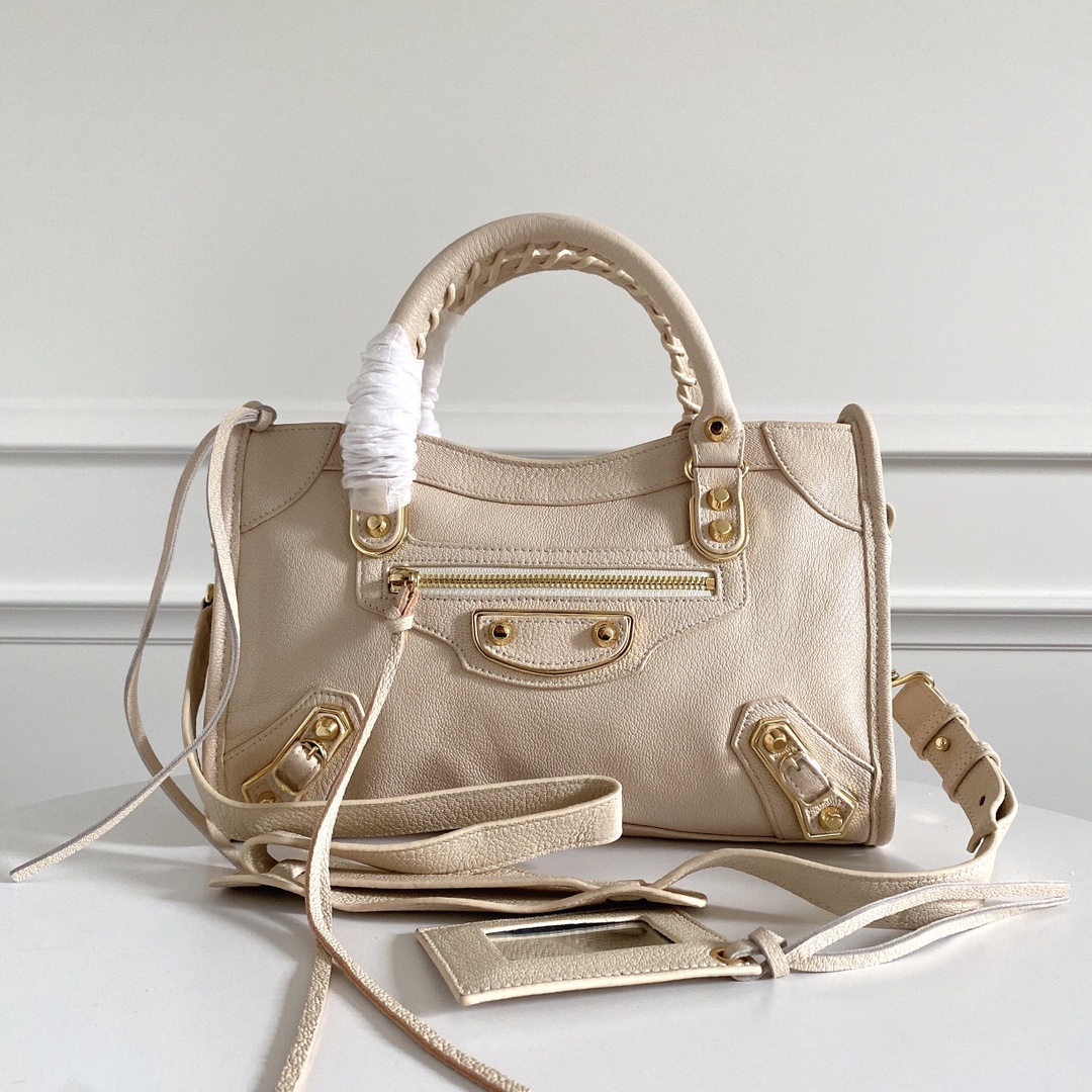 Balenciaga Beige Leather Mini Classic Metallic Edge City Bag Balenciaga | TLC