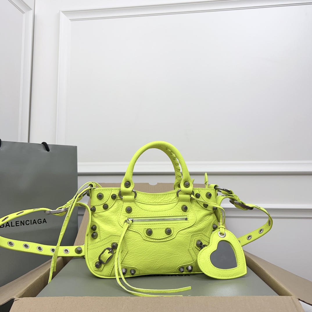 Balenciaga Leather Motocross Twiggy – Yellow Handle Bags,