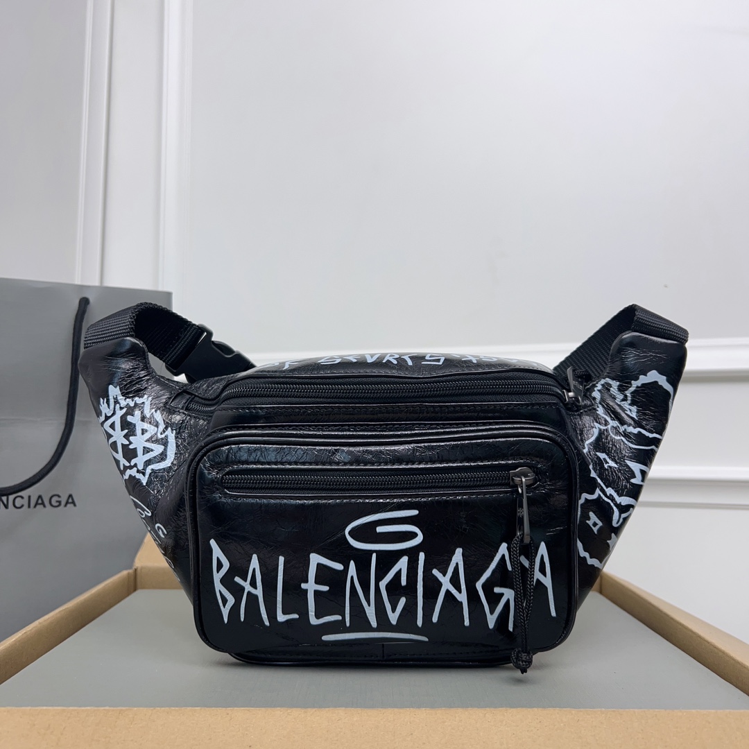 Balenciaga ‘explorer’ Graffiti Print Leather Belt Bag In