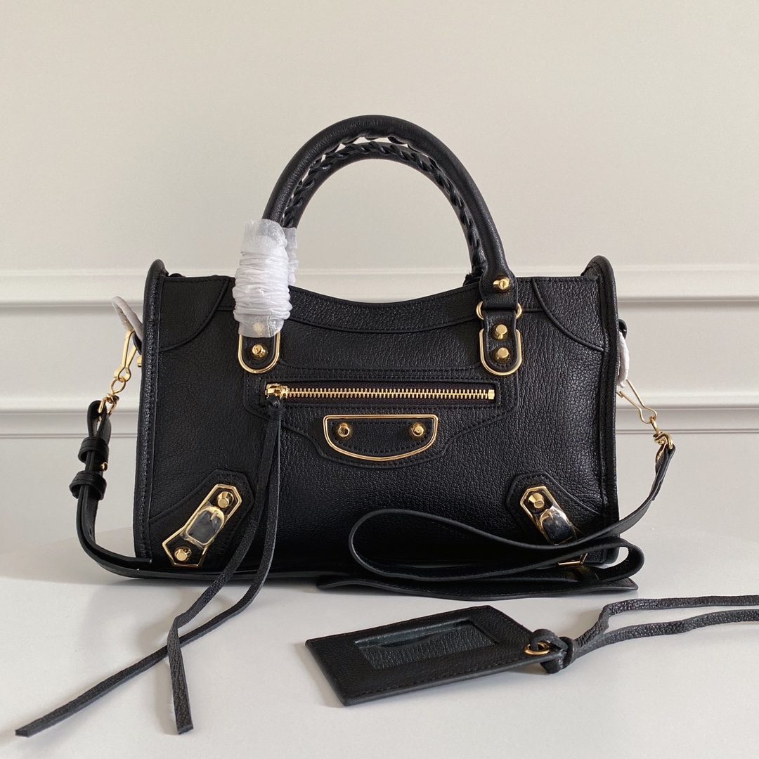 Balenciaga Metallic Edge Mini City In Black With Gold