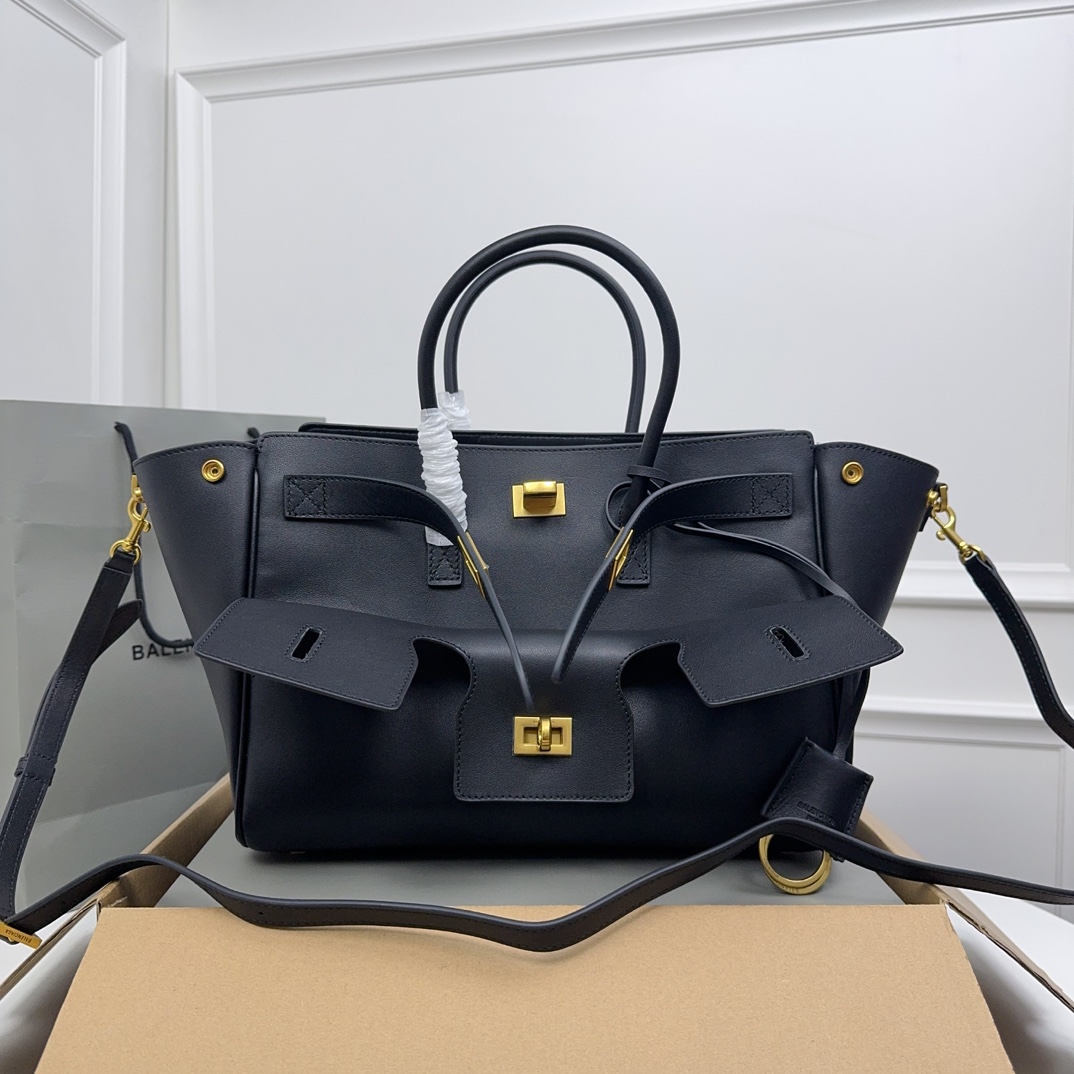 Balenciaga Small Bell Air Leather Tote Bag | Black | FARFE