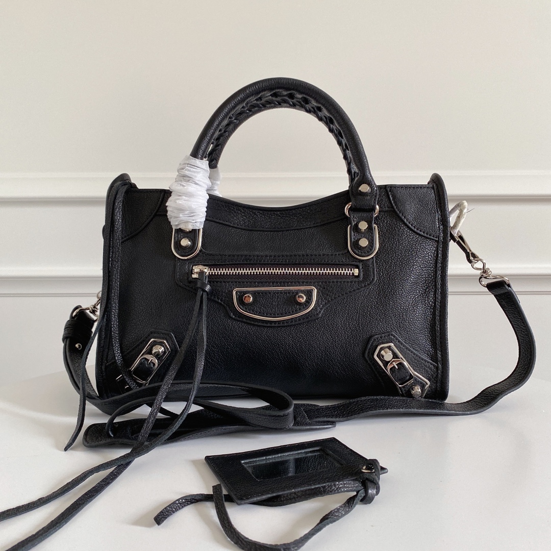Balenciaga Black Leather Mini Metallic Edge City Bag