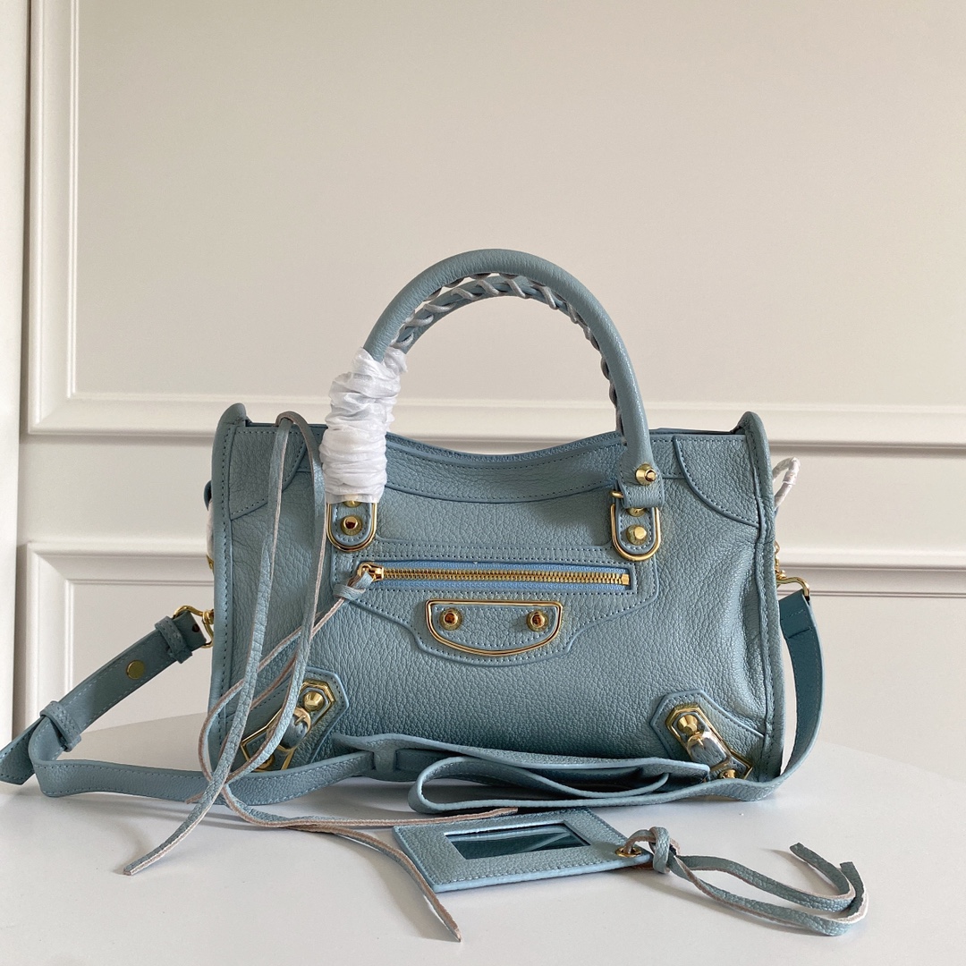 Balenciaga Slate Grey BLUE Leather Mini Classic Metallic Edge City