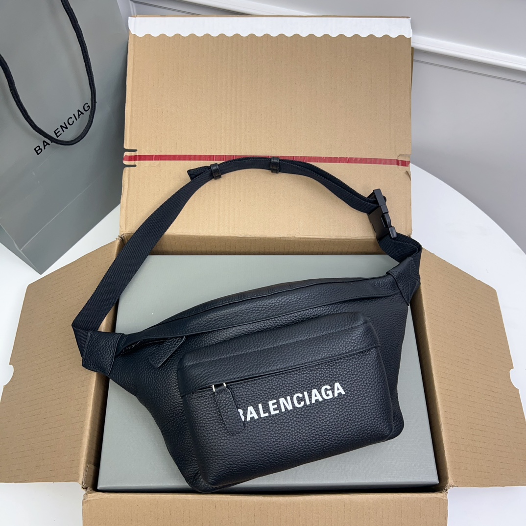 BALENCIAGA Authentic Body Bag Black Color Brand Logo White Lettering Unisex