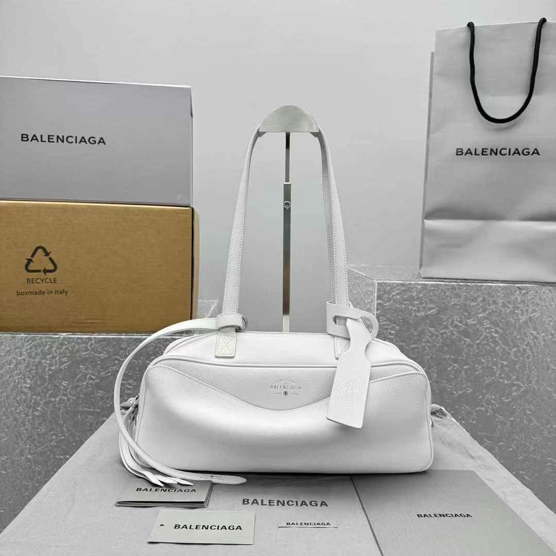 Balenciaga Carrie Small Leather Bowling Shoulder Bag