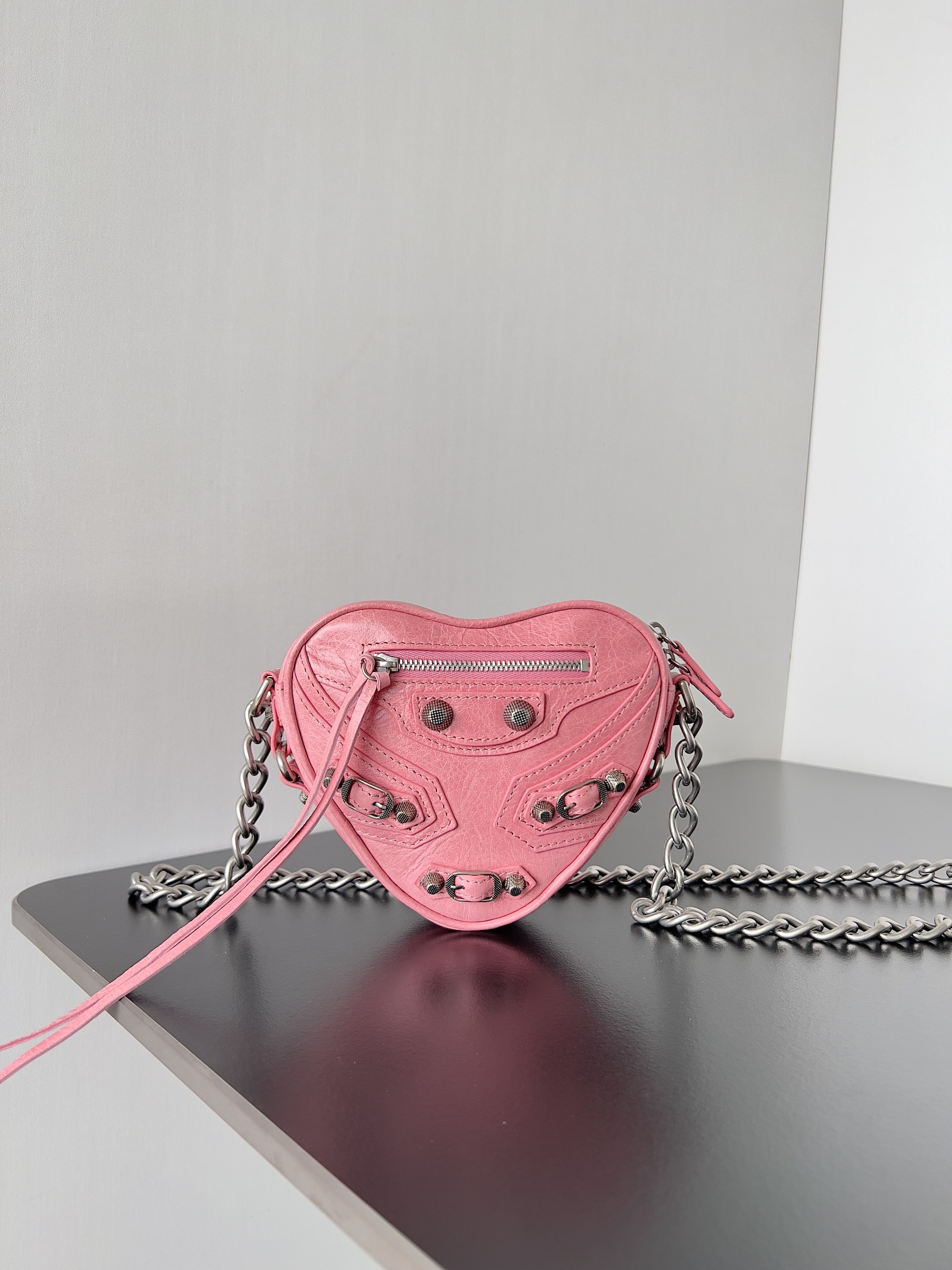 Balenciaga Le Cagole Heart Chain Bag Leather Mini Pink
