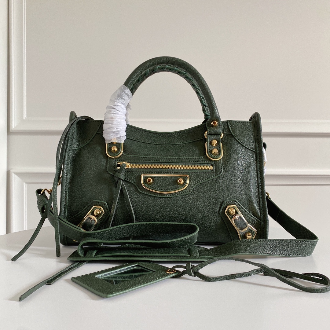 Balenciaga Green Mini Metallic Edge City Shoulder Bag in Shiny Grained Goatskin For Women Oan