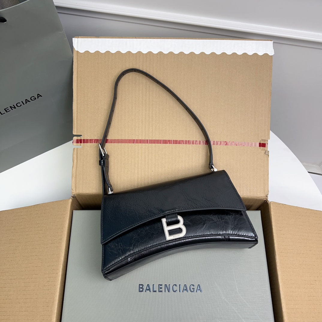 BALENCIAGA Crush Small Sling Black/Silver Leather Shoulder Bag