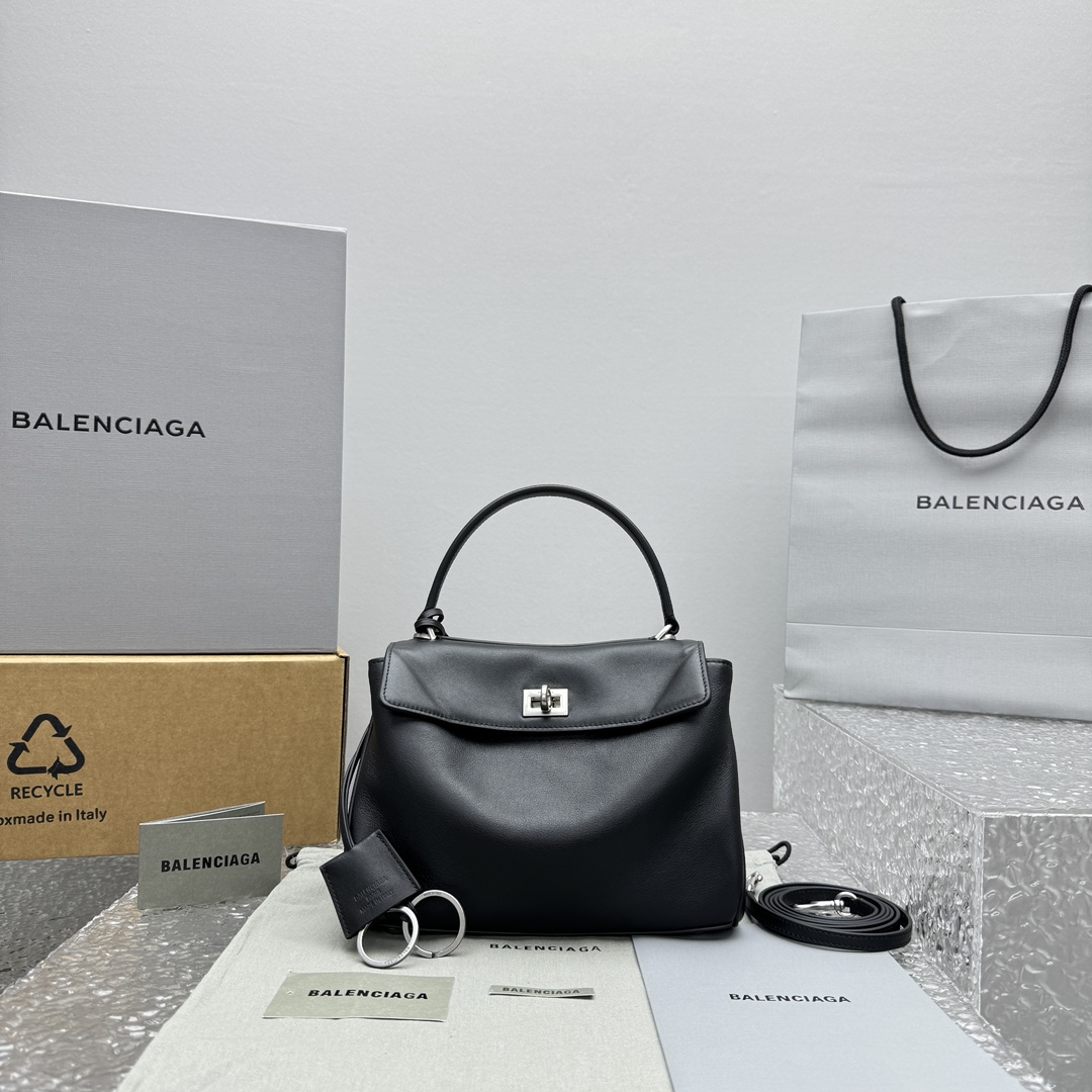 Balenciaga Leather Rodeo Mini – black Grey Handle Bags, Handbag