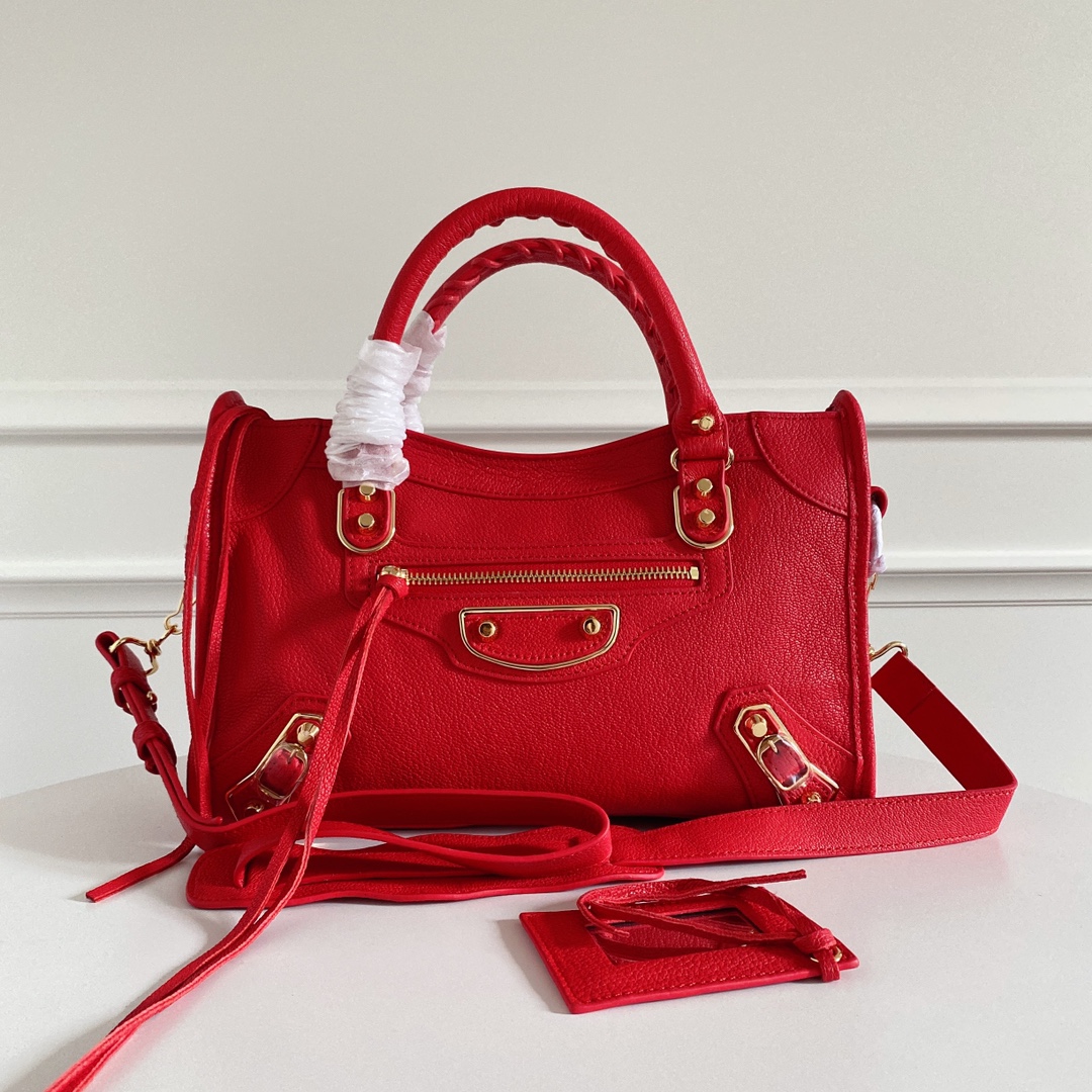 Balenciaga Red Leather Mini Metallic Edge Classic City Bag