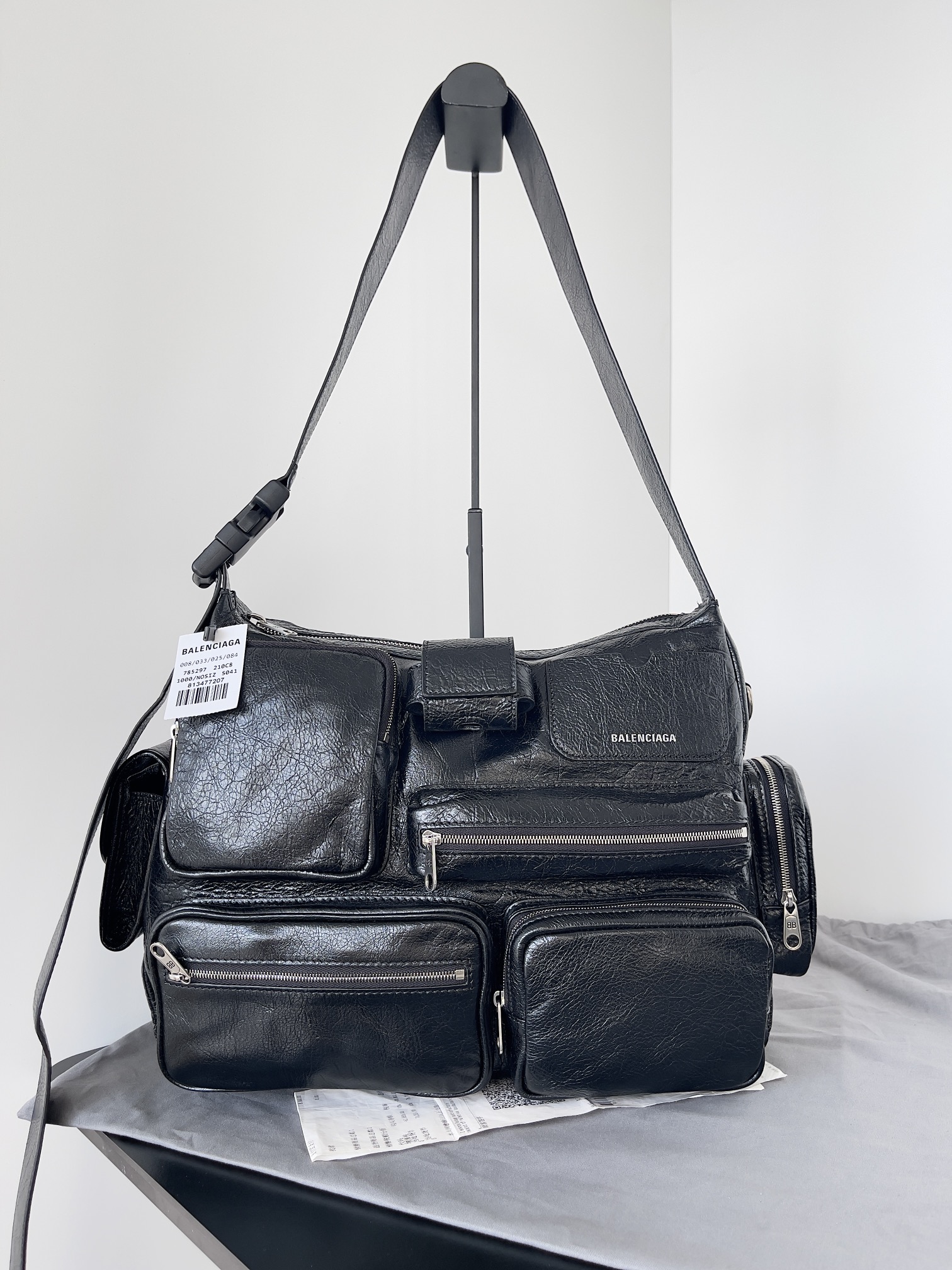 Balenciaga 785297 Super Busy Shoulder Bag Black Leather