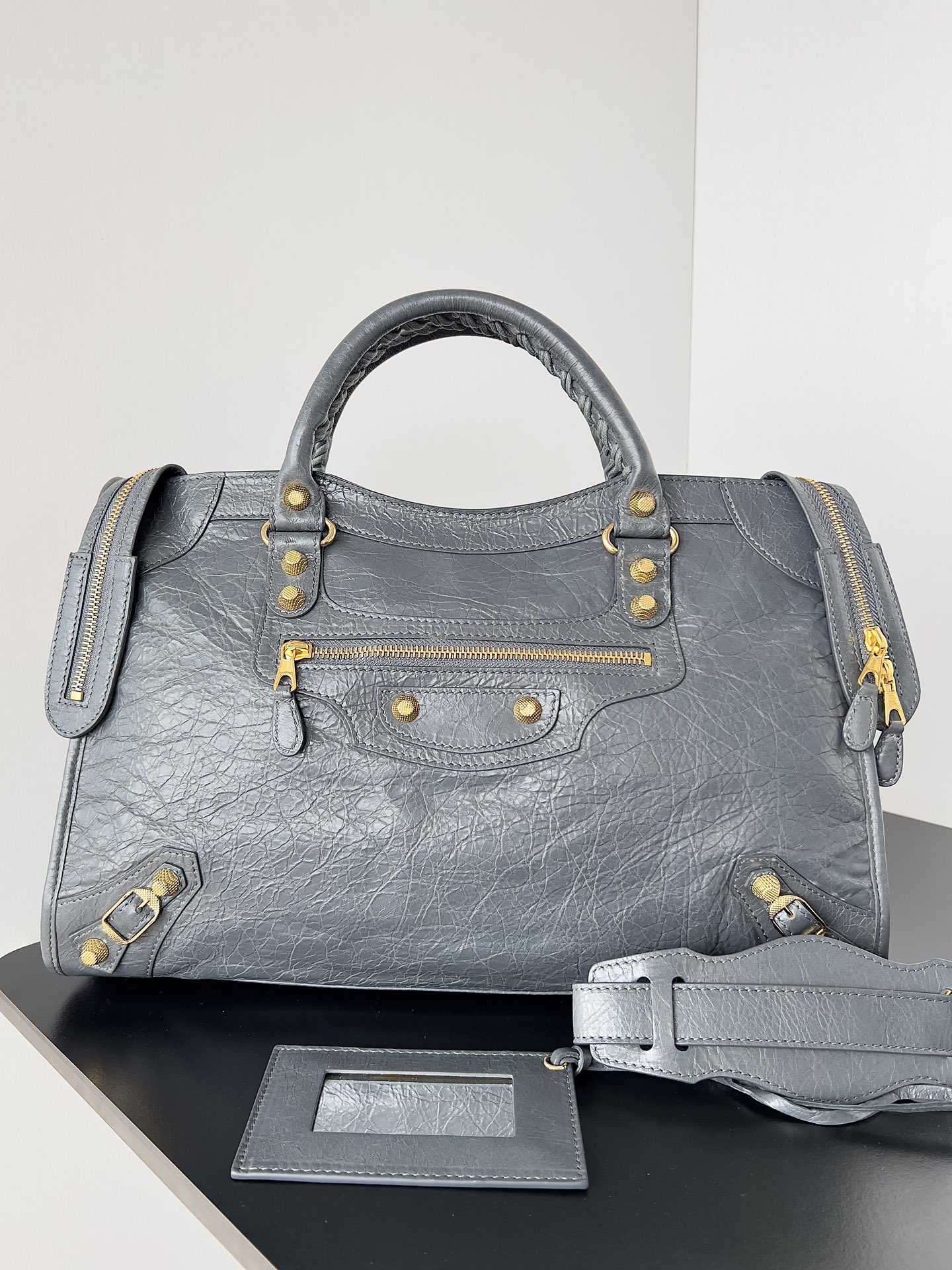 BALENCIAGA Agneau Giant 12 Gold Hardware City Gris Tarmac 5101 blue grey