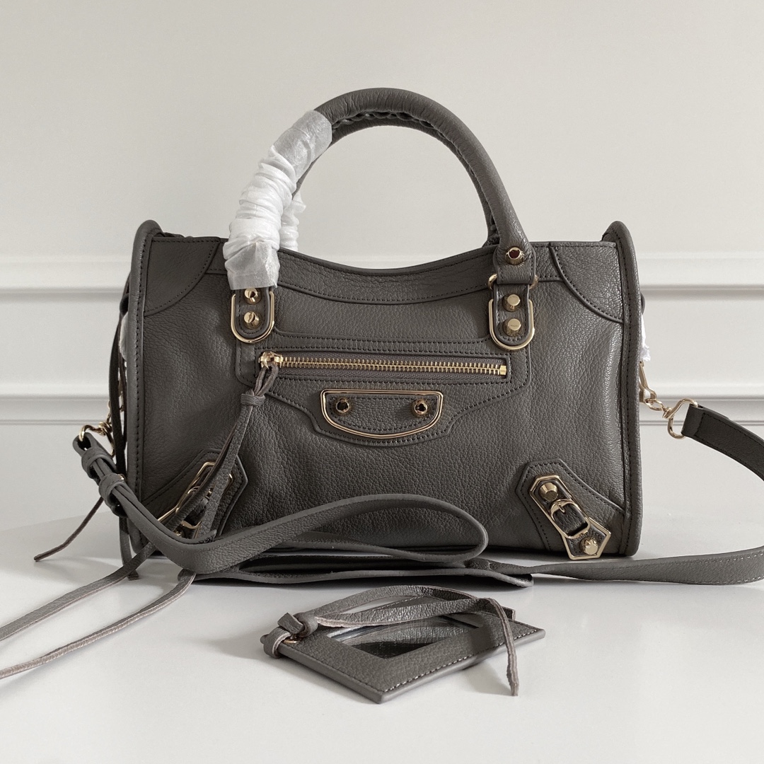 BALENCIAGA Chevre Gold Metallic Edge Hardware Mini City Gris Acier 1081499 |