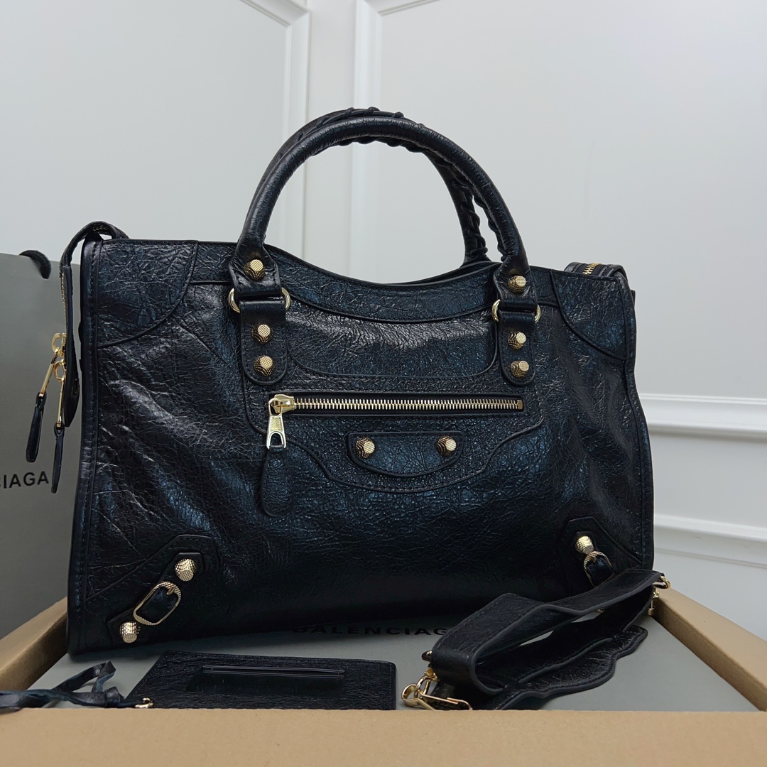 BALENCIAGA Agneau Giant 12 Gold Hardware City Black