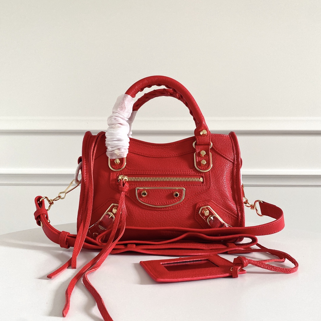 Balenciaga Red Leather Mini Metallic Edge Classic City Bag