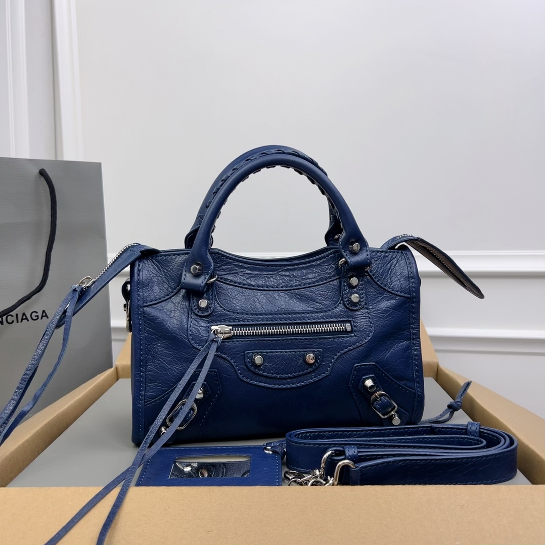 BALENCIAGA Agneau Giant 12 Silver Hardware Mini City Bleu Roi 1309286 | FASHI