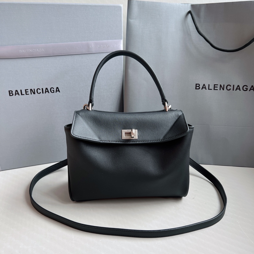 BALENCIAGA Natural Smooth Calfskin Mini Rodeo Top Handle Handbag Black 1503877