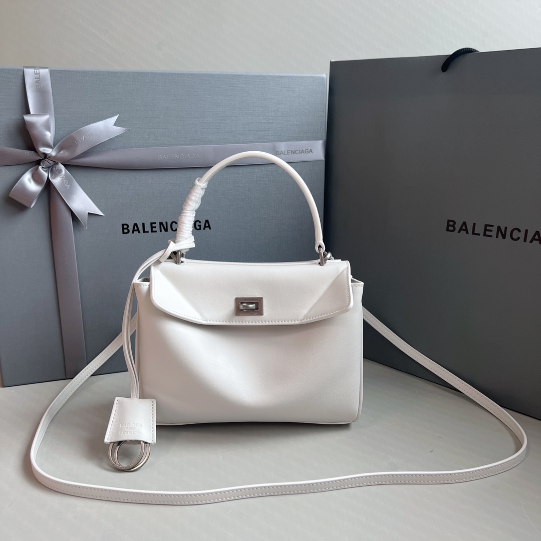BALENCIAGA Natural Smooth Calfskin Mini Rodeo Top Handle Handbag Optic White 1555079