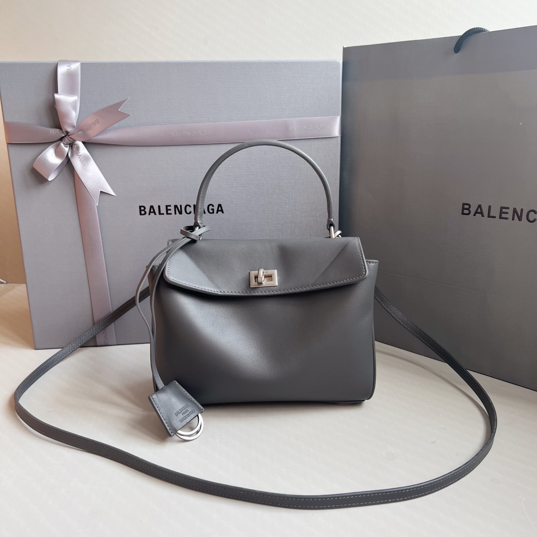 Balenciaga Leather Top Handle Bag Mini 2025 w/ Tags – Black gray