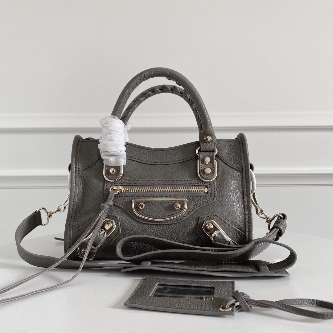 Balenciaga Grey Leather Mini Edge City Handbag Dark grey