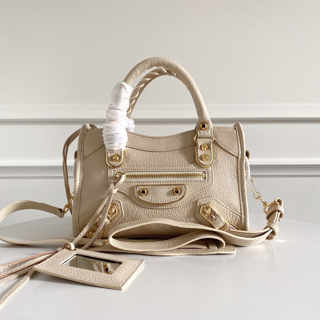 Balenciaga Beige Leather Mini Classic Metallic Edge City Bag Balenciaga | TLC