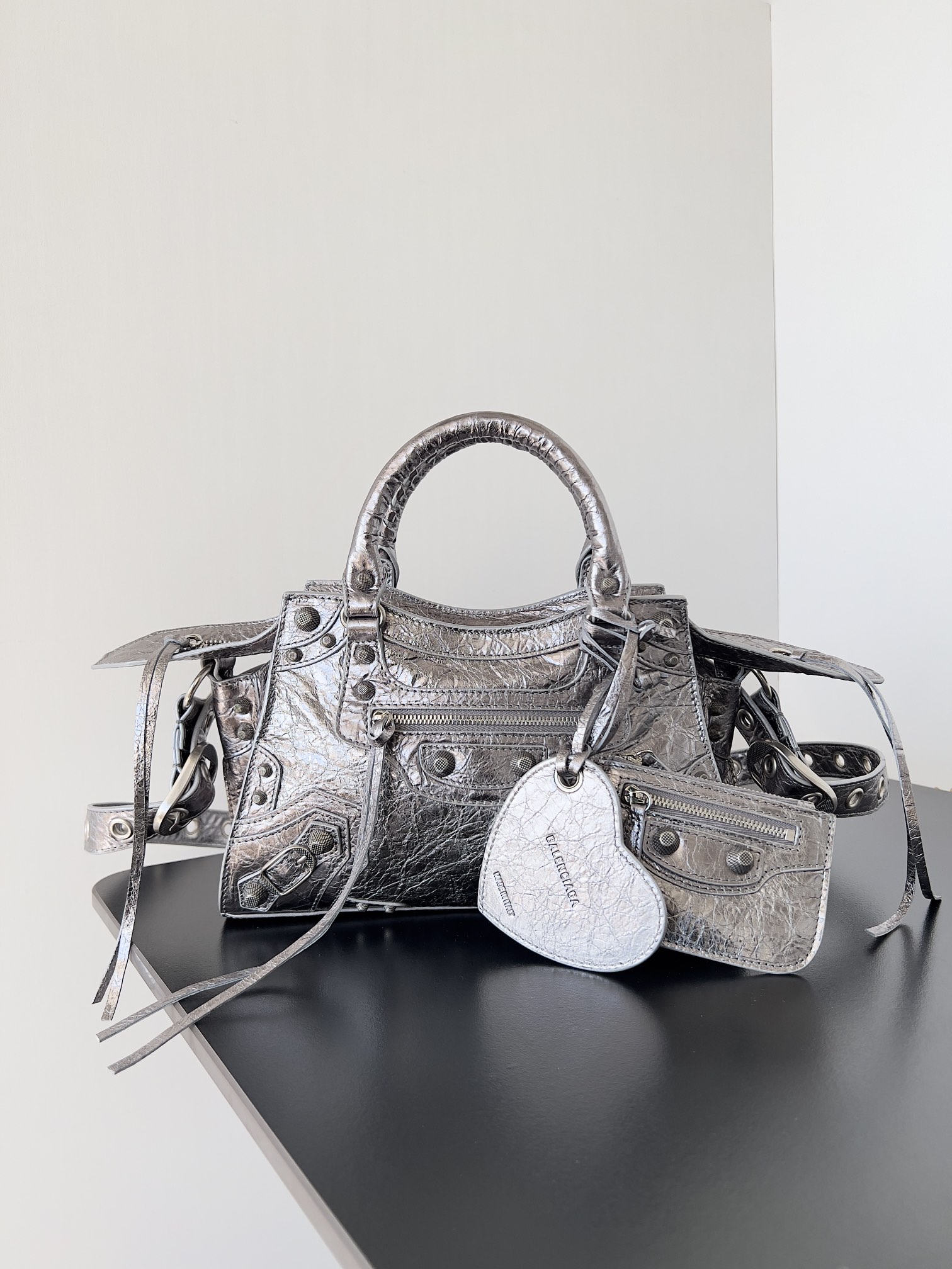 Balenciaga Le City Medium Silver Leather Shoulder Bag